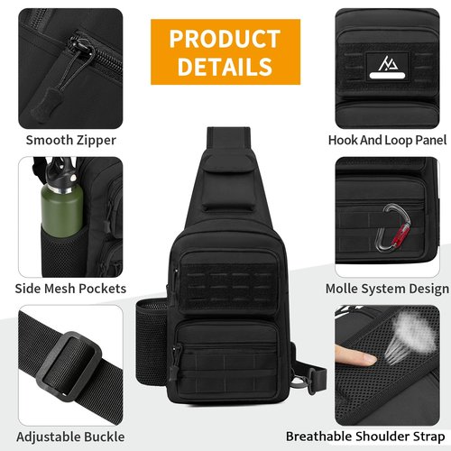 BAIGIO Tactical EDC Sling Bag Military One Strap Shoulder Backpack Molle Range Bags Chest Pack (#01-Black)