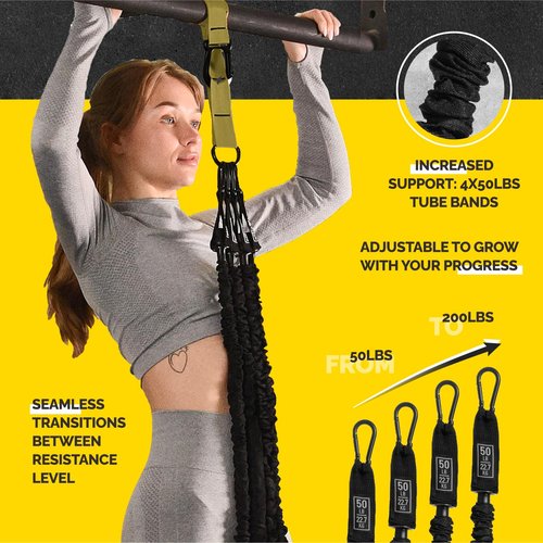 Pull Up Assistance Bands Set - 4 Heavy-Duty Pull Up Bands, Height Adjustable Strap & Comfortable Foot Strap - Stackable Pull Up Resistance Bands for Pull Ups (Military Green)