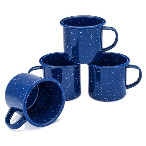COLETTI Classic Camping Mugs — Enamel Coffee Mug, Camping Coffee Mugs — Premium Nostalgic Mug Set, German Imported Enamel Coating [Blue] [12 oz, Set of 4]