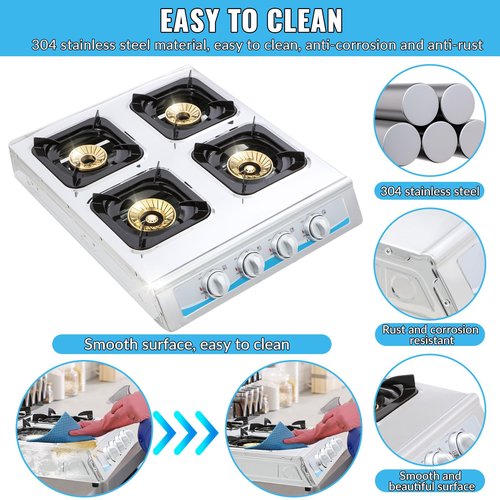 Propane Gas Stove,4 Burner Gas StovePortable Gas Stove Auto Ignition Camping Stainless Steel Stove 4 Burner LPG for RV, Apartment,Outdoor