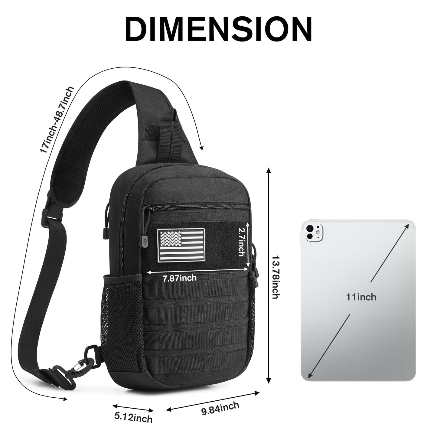 G4Free Tactical Sling Bag Backpack for Men,Military Durable Shoulder Pack Tactical Bag for Travel, Hiking, Outdoor Sports Black