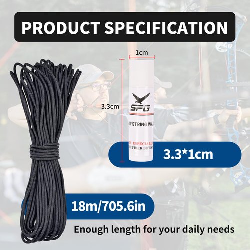 SPG 59ft D Loop Material - Tear and Durable - Archery D Loop String for Compound Bow Withstand 200lbs Bow Release D Loop String with Bow String Wax Bowstring Maintenance Tools
