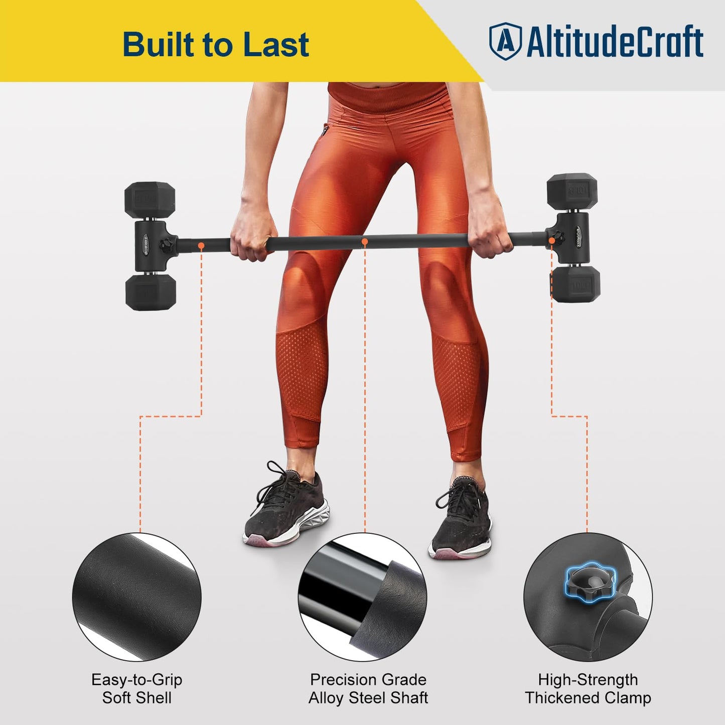 AltitudeCraft Dumbbell to Barbell Converter, Transform Dumbbells to Barbell Bar, Dumbbell Barbell Converter for Home Gym, Adjustable to 200 lb Capacity