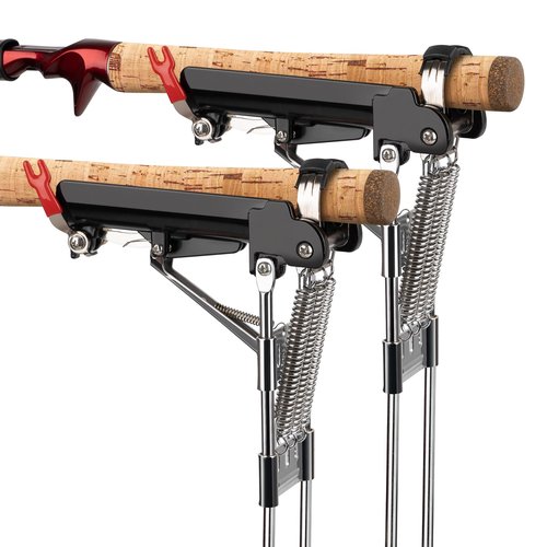 QualyQualy Fishing Rod Holders for Ground, High Sensitivity Spring Automatic Fishing Rod Holder, All Metal Heavy Duty Adjustable Fishing Pole Stand, Bank Fishing Rod Rack Stand-2Pack