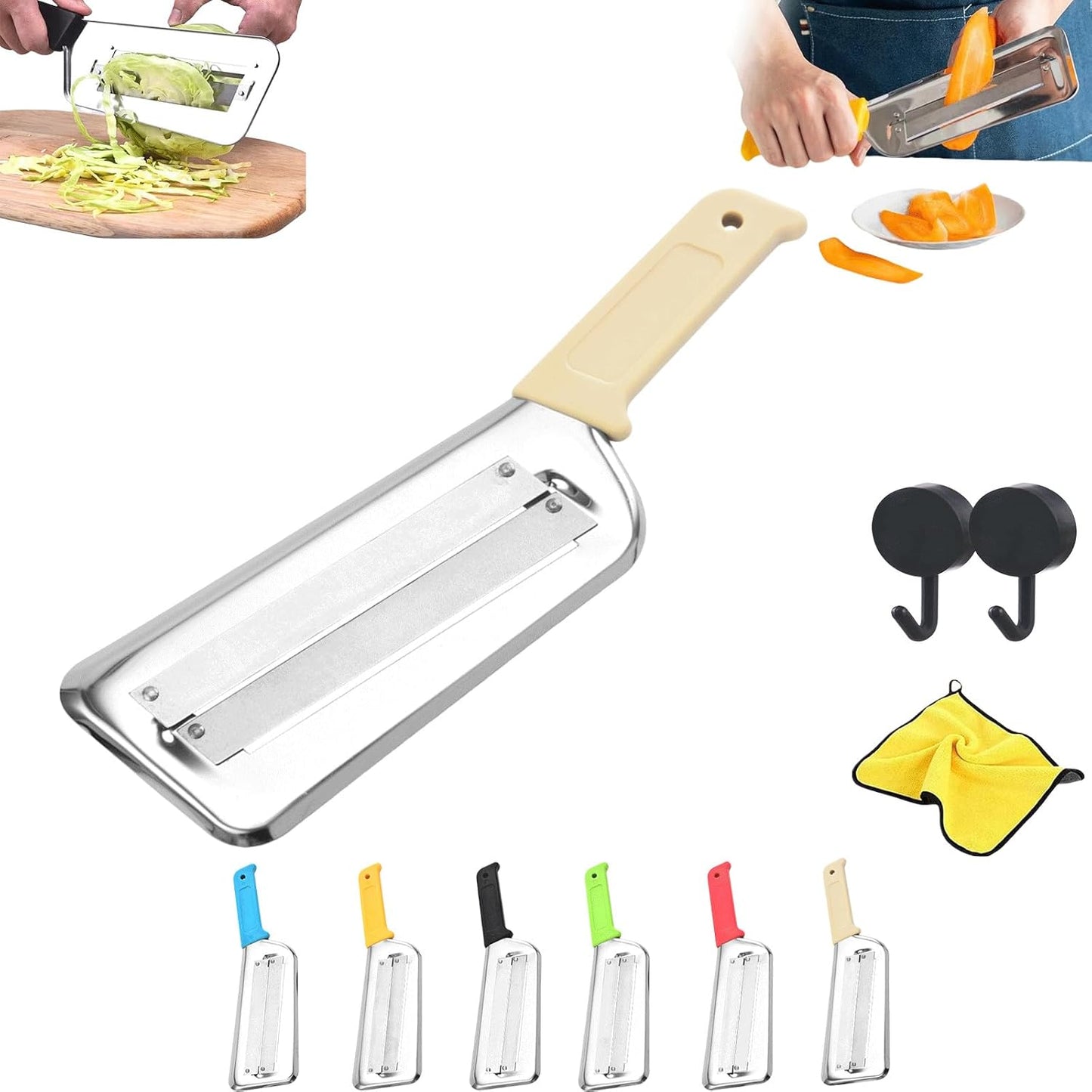 2025 New Stainless Steel Shredder Knife,304 Stainless Steel Cabbage Shredder,Multifunctional Shredders Knife For Vegetabless,Non-Slip Base,Double Blade,Easy To Use (Black)