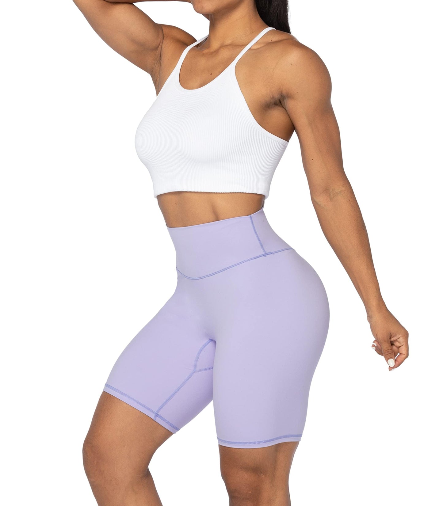 Sunzel No Front Seam High Waist Biker Shorts for Women, Squat Proof Yoga Workout Gym Bike Shorts 8" Lilac Medium