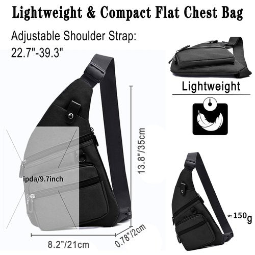 Midufrry Sling Bag Anti-Thief Crossbody Bag Men Women Chest Shoulder Bag Slim Personal Pocket Bag for Hiking Travel Daypack Backpack (Black)