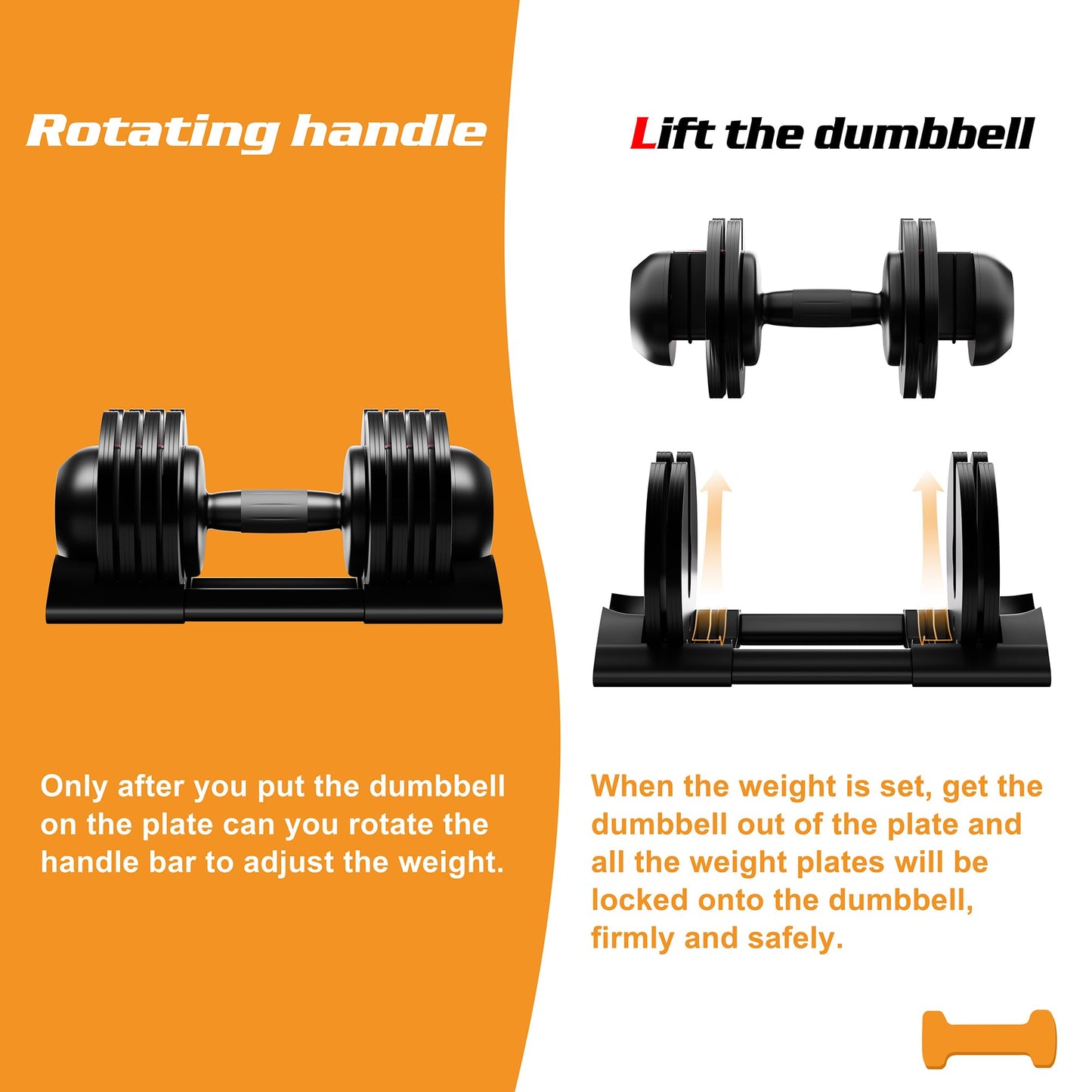 Adjustable Dumbbell Set with Tray - 52lbs, Anti-Slip Handle & Weight Plate for Home Strength Training