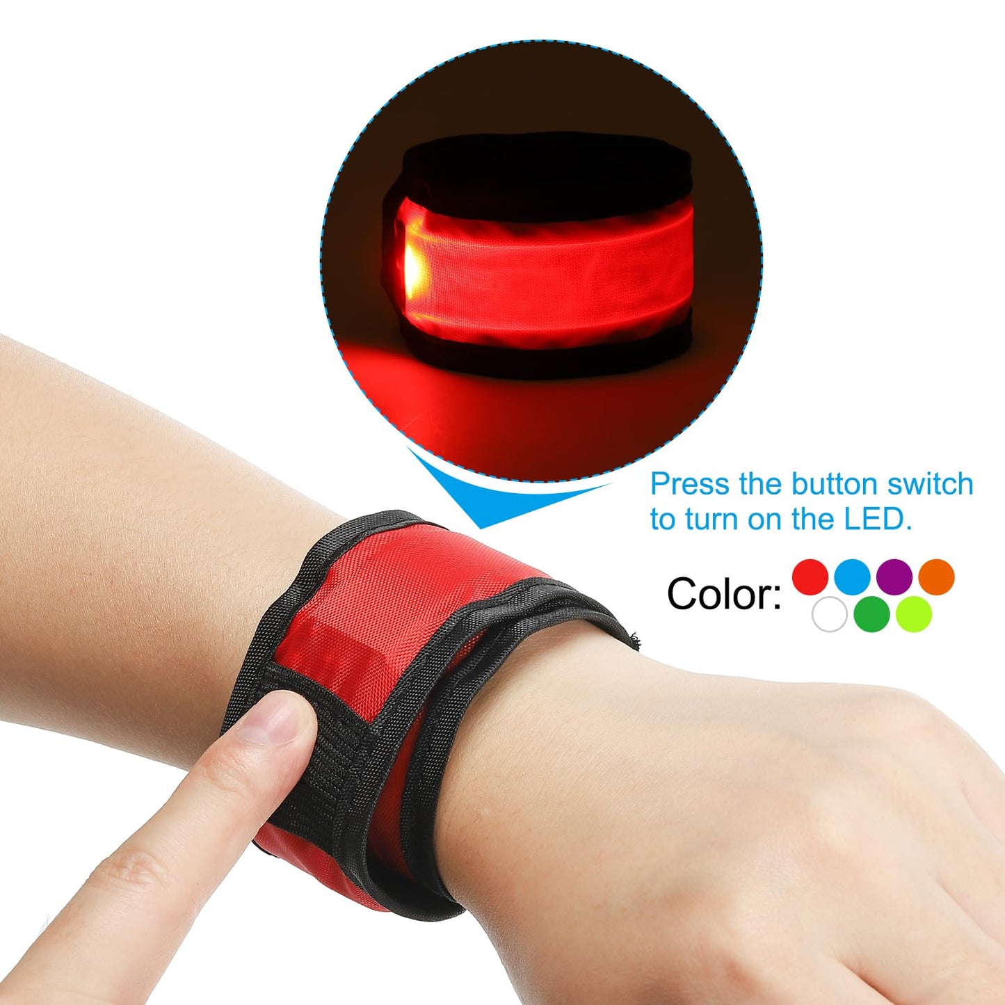 PATIKIL LED Wristband, 4 Pack Light Up Bracelets LED Armbands Glow in The Dark Safety Wrist Band for Parties, Concerts, Festivals, Night Run, Red, Green, Blue, Orange, Large