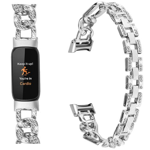 Yimofy Metal Band Compatible with Fitbit Luxe Bands for Women Shiny Rhinestone Bracelet Strap Adjustable Replacement Bands for Fitbit Luxe Tracker (Silver)