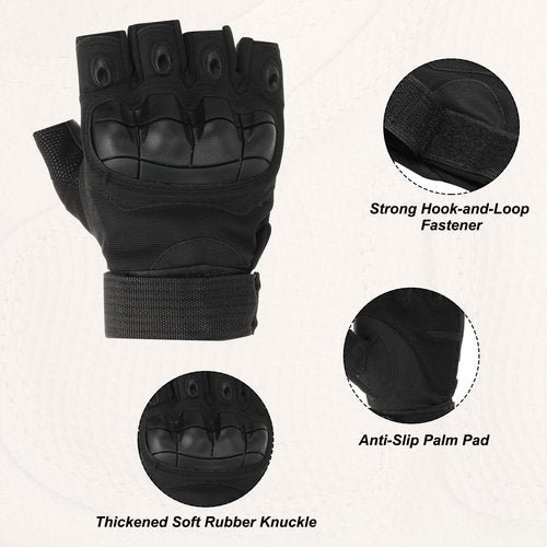PATIKIL Men's Outdoor Fingerless Gloves, Half Finger Gloves Breathable Workout Gloves for Climbing Cycling Hunting, Black, M