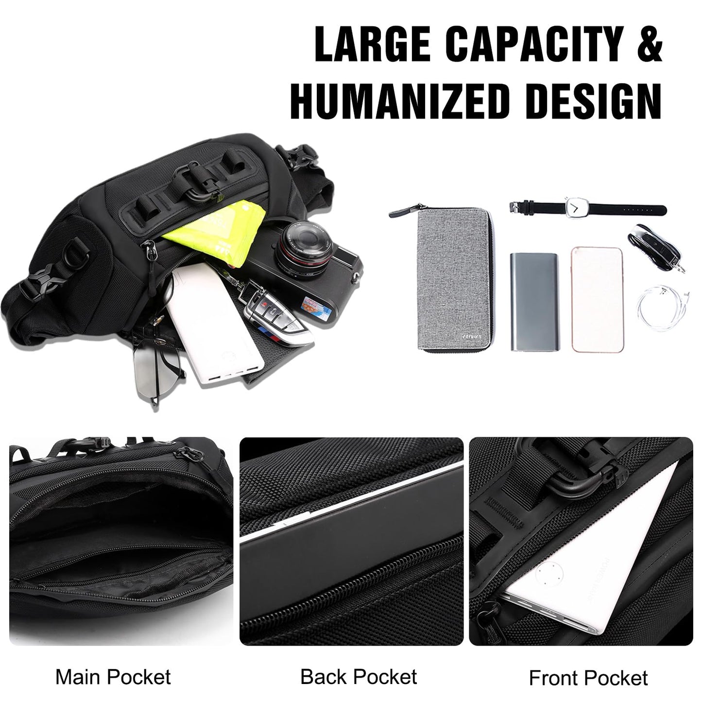 FANDARE Waist Fanny Pack Casual Sling Bag Sport Bumbags for Women Men Chest Crossbody Bags Cover Pack for Hiking Cycling Travelling Outdoor Gym Business Nylon Shoulder Pouch Grey