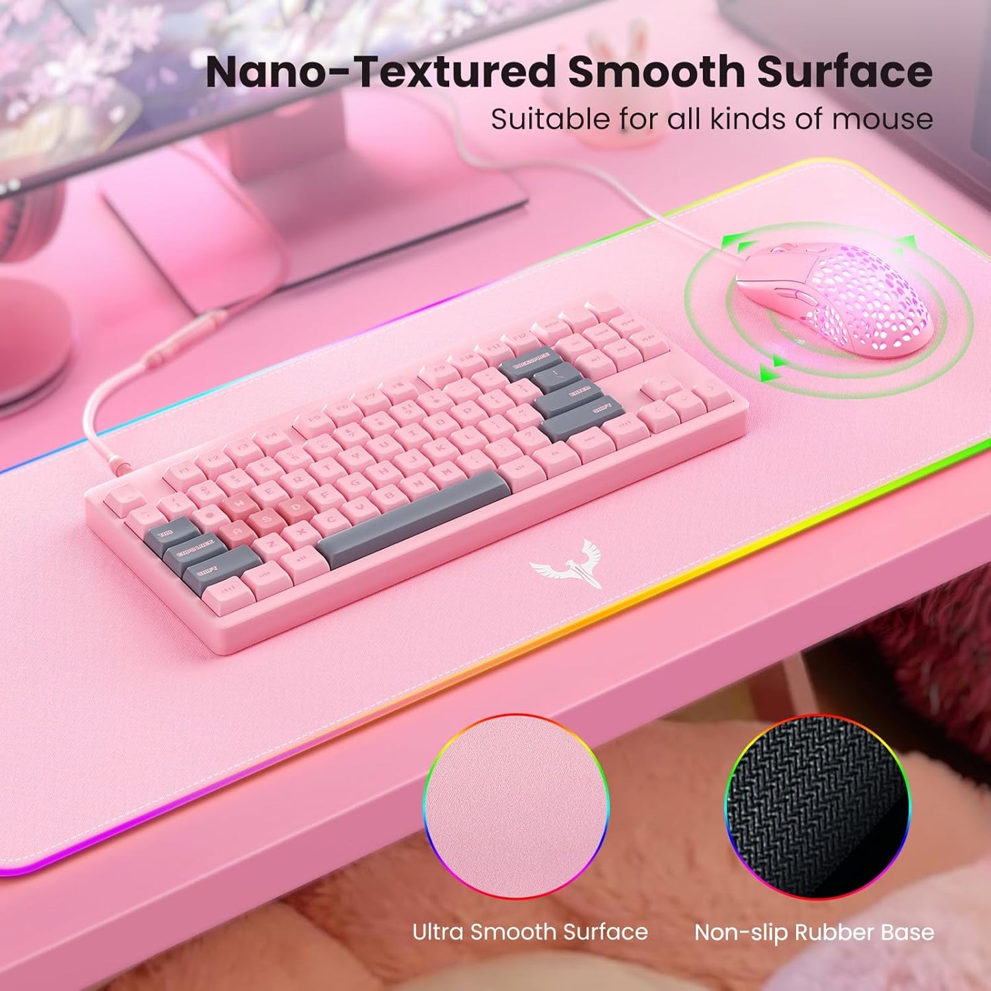 BladeHawks Extra Large RGB Gaming Mouse Pad-14 Light Modes, Extended Soft LED Mouse Pad, Anti-Slip Rubber Base, Computer Keyboard Mousepad Mat (31.5 x 12 Inch)