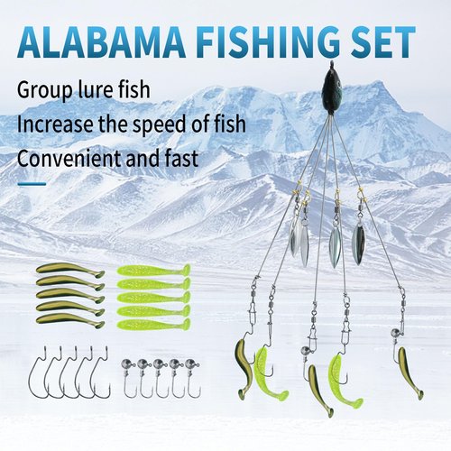 Vkinman 21Pcs 5 Arms Alabama Umbrella Rig for Bass Striper Rig Fishing Lures Bait Kit with Swimbaits for Walleye Trout Perch Freshwater/Saltwater Boat Trolling
