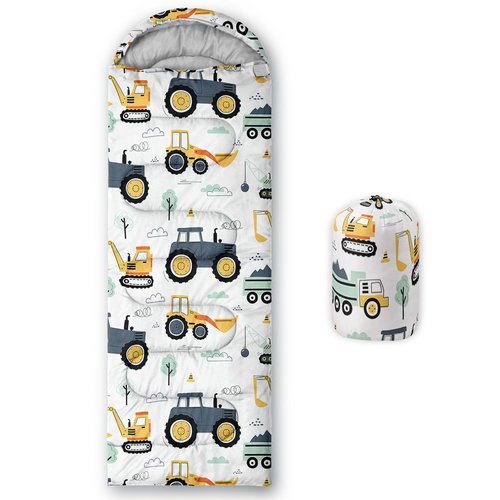 Smell Sunshine Kids Sleeping Bag for Boys Girls,Truck Tractor Excavator Print-Lightweight Warm Portable Outdoor Indoor-Waterproof Cold Weather Resistant Sleeping Bag for Camping Hiking(Tractor)