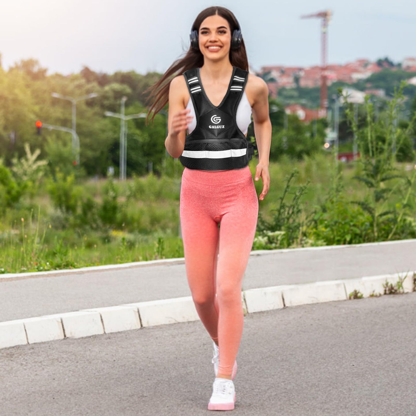 Galguz Adjustable Weighted Vest for Women, 4-10lb Vest with 6 Ironsand Weights for Strength Training, Adjustable Weight Vest with Reflective Strip for Night Use(4-10lb)