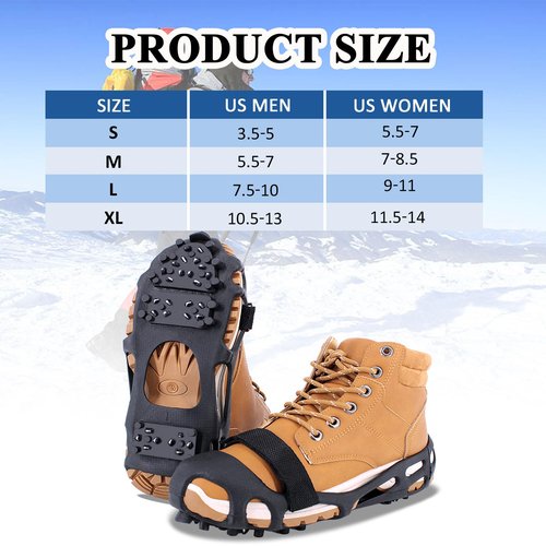 MOVOYEE Ice Cleats for Shoes and Boots Women Men Kids, Crampons for Hiking Boots Climbing Fishing Jogging Footwear,Rubber Stainless Steel Traction Nonslip Grips Spikes for Shoes On Ice Winter Walking