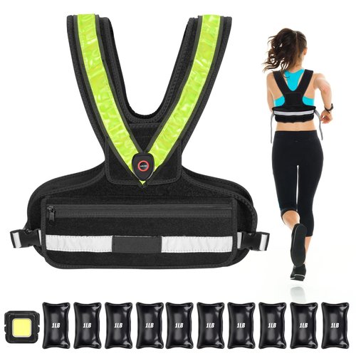 Weighted Vest for Women, Sport Running Weighted Vest with Reflective Strips and LED Flashing Sash, 2-10 lbs Weight Vest for Strength Training and Workout