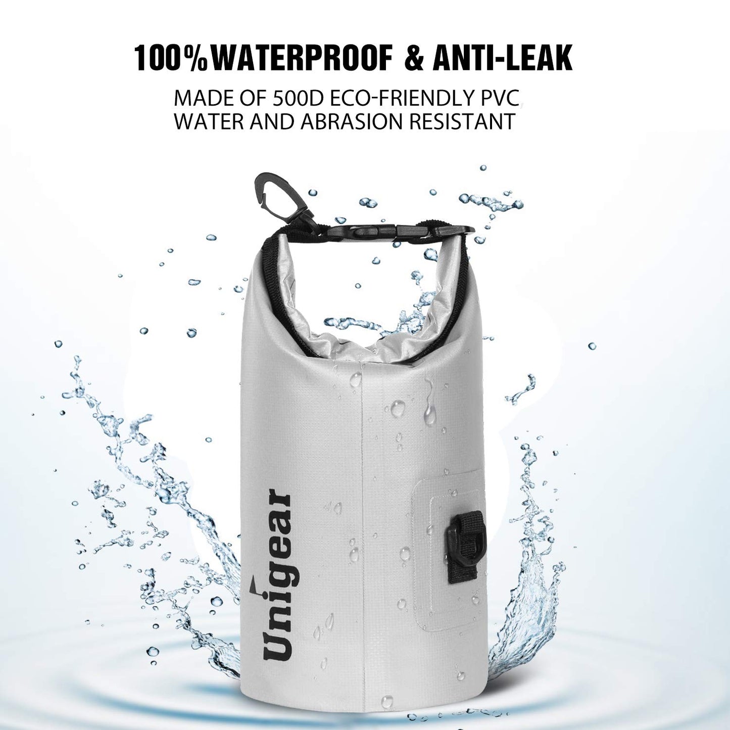 Unigear Dry Bag Waterproof, Floating and Lightweight Bags for Kayaking, Boating, Fishing, Swimming and Camping with Waterproof Phone Case (White, 2L)