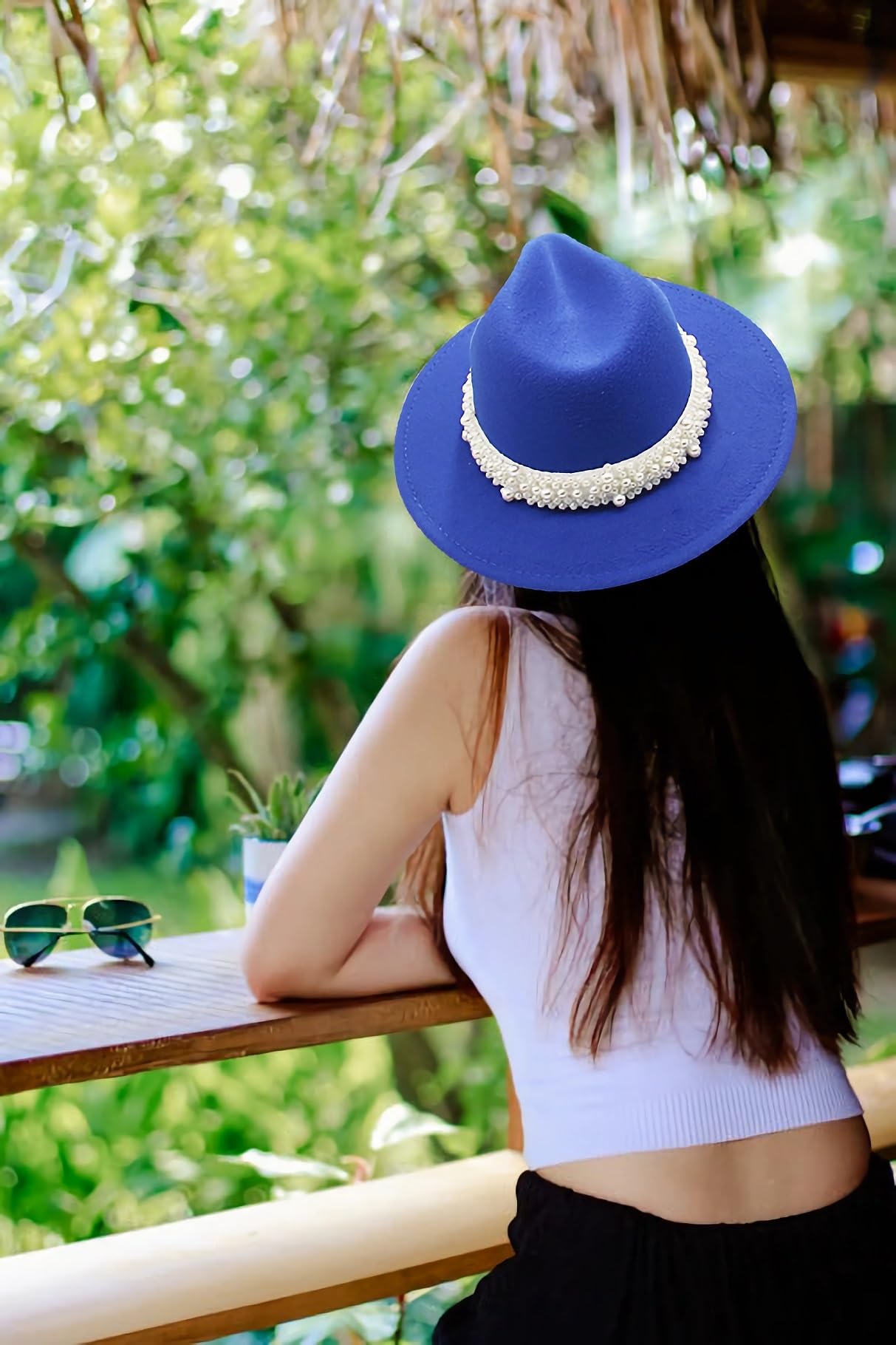 Felt Panama Hats Classic Wide Brim Fedoras Dress Hat (Royal Blue)