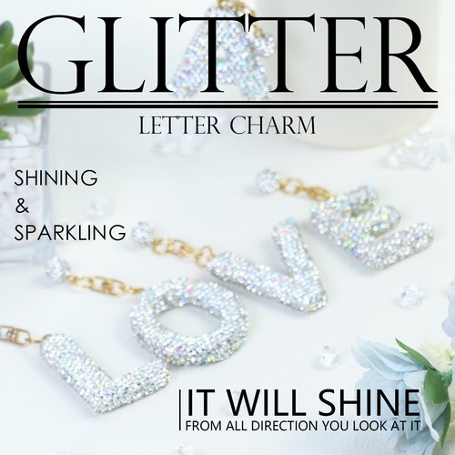 Mokoart Glitter Letter Charms for Stanley Cup, Water Bottle Charms for HydroJug Traveler & Stanley Tumbler with Handle, Cute Initial Name ID with Bling Letter for Stanley Cup Accessories (T)