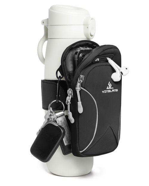 Bottle Pouch Gym Water with Phone Holder & Wallet, Water Bottle Caddy Versatile Sleeve Bag for Running Sports & Daily Use