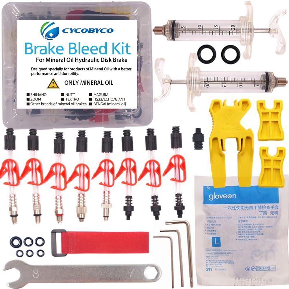 Mineral Oil Bicycle Hydraulic Disc Brake Bleed Kit for All Series Shimano/Magura/Tektro/Zoom/CSC/Echo/Giant / HS33 / Nutt Cycling (Professional kit)