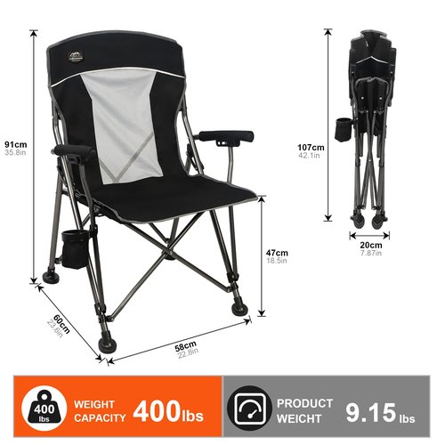 LANMOUNTAIN Camping Chair with Padded Hard Armrest,Cup Holder,Heavy Duty for Adults,Mesh Backrest,Portable Lawn Lightweight Outdoor Camp Chair,Support up to 400lbs