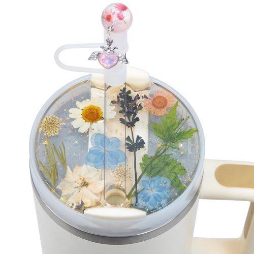 LA KEN DU Used for Stanley Cup Lid Accessories Charms, Dried Flower Lid Charms for Stanley Cups H2.0 Accessories 30oz 40oz with Silicone Straw Cover Cap for Tumblers(Dried Flower, 40oz)
