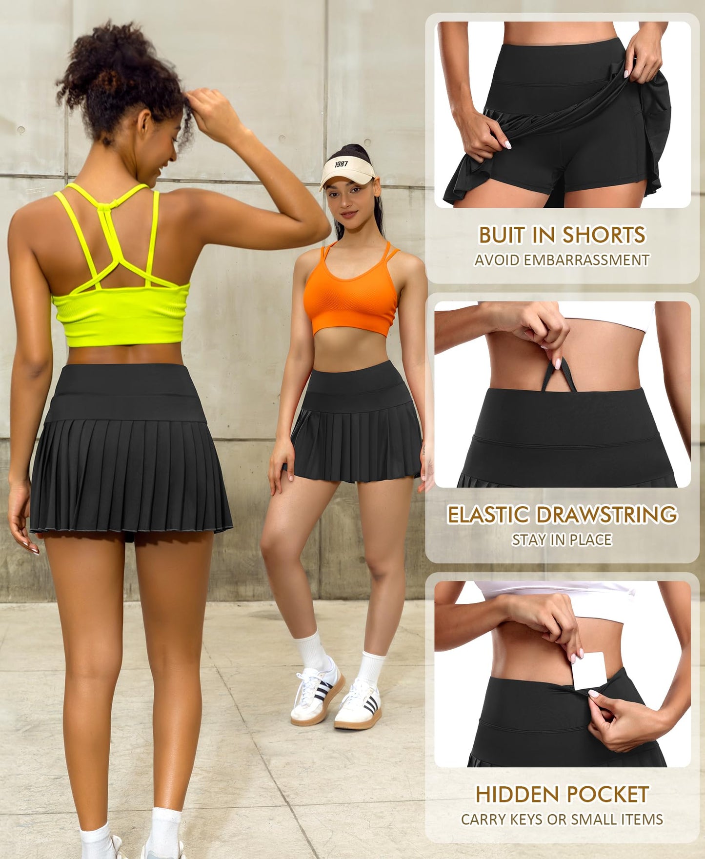 JoyGirl Pleated Tennis Skirt for Women with Shorts Athletic Golf Skort Workout Running Sports Skirts Skorts with Pockets