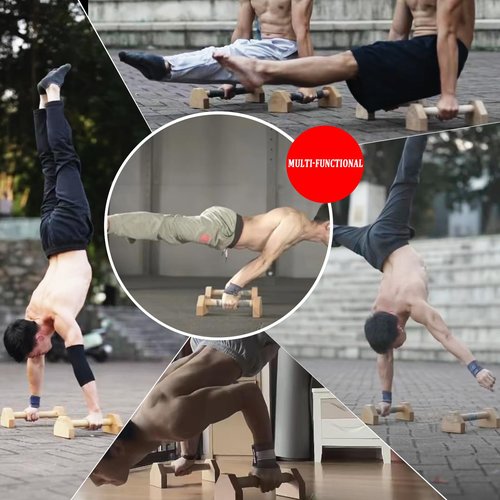 Trlakepreble Wooden Parallettes Push Up Bars, Anti-Slip Push-Up Handles, Mini Handle Pumps, Dip Station Dip Bar, Handstand Bars for Calisthenics and Fitness（log）