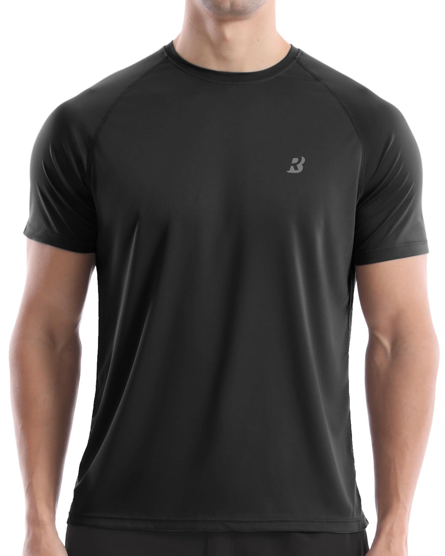 Roadbox Men's Rash Guard Short Sleeve, UPF 50+ UV Sun Protection Swim Shirts, Quick Dry Lightweight Water Surf Beach T-Shirt Black