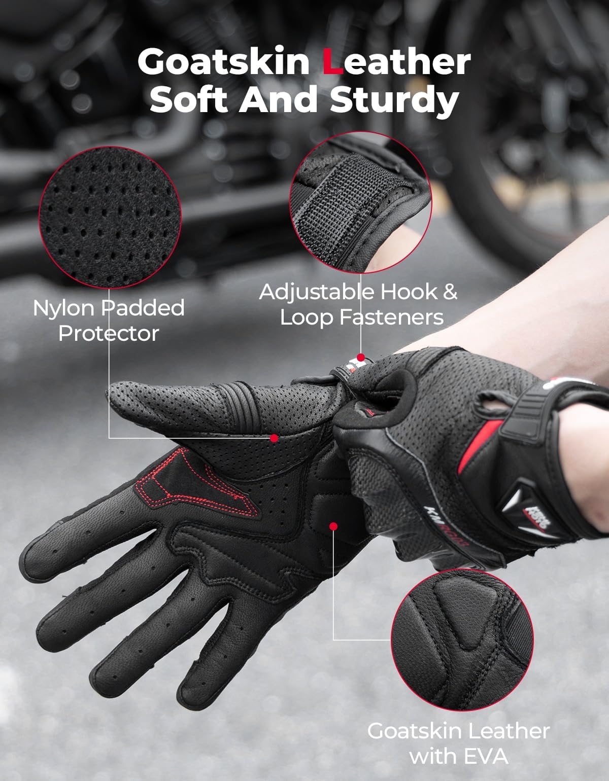 KEMIMOTO Sheepskin Leather Motorcycle Gloves for Men, Protective Motorcycle Gloves for Motocross Motorbike Dirt Bike Bicycle Racing ATV UTV