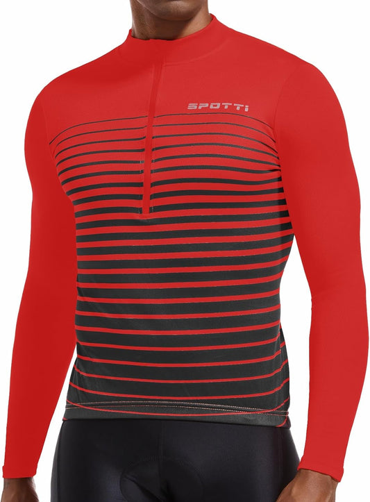 Spotti Men's Cycling Bike Jersey Long Sleeve with 3 Rear Pockets - Moisture Wicking, Breathable, Quick Dry Biking Shirt