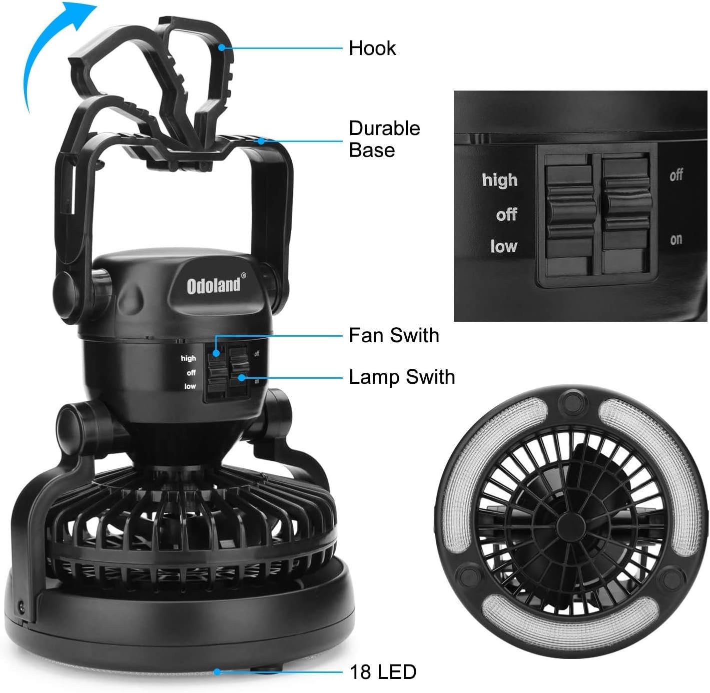 Odoland Portable LED Camping Lantern & Ceiling Fan - Ideal for Hurricane Emergencies