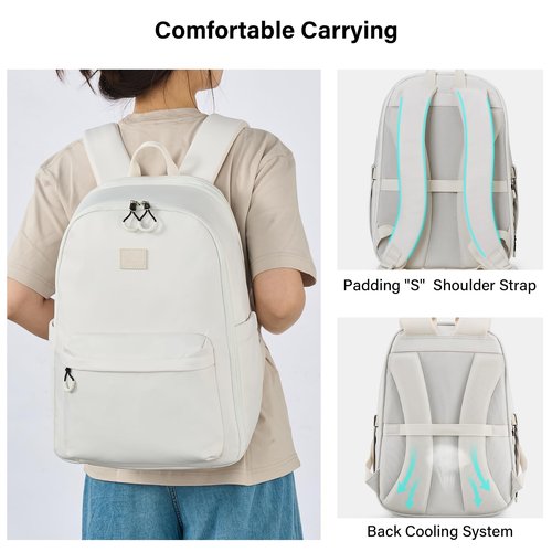 Hanke Expandable Travel Backpack for Women Men, 30L Carry On Backpack Flight Approved, Water Resistant Personal Item Travel Bag Fits 15.6 Inch, Dry & Wet Pocket Weekender Daypack, Off-White