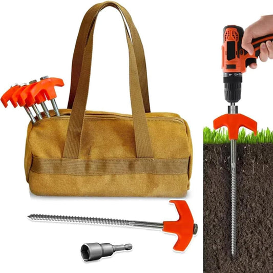 8" Screw in Tent Stakes - Ground Anchors Screw in, Tent Pegs Camping Stakes, Metal Threaded Tent Spikes, Heavy Duty Tent Stakes Tent Pegs,Metal Camping Stakes, (8pcs,with Bag)