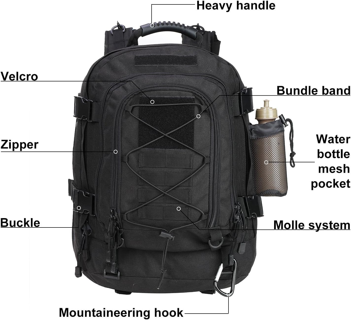 Expandable 40-64L Military Tactical Backpack 3 Day Bag Hiking Gym Sport Camping