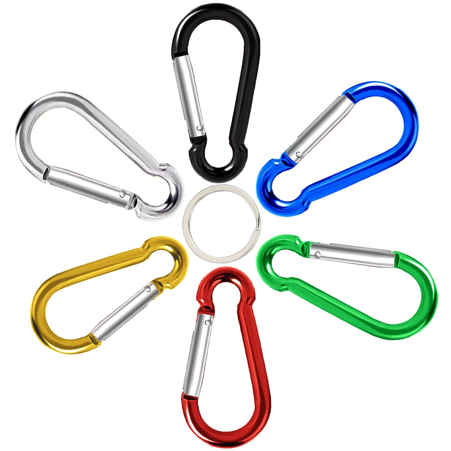 6Pcs Carabiner Clip, 3" Caribeaner Large Aluminum Heavy Duty Carabeaner Clips, Spring Snap Hooks for Keychain Clip with 6 Pcs Keyring for Outdoors, Camping, Hiking, Fishing, Home Gym -Assorted