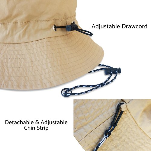 PFFY Quick Dry Waterproof Packable Bucket Hat for Women Men Outdoor Sun Hats with Detachable Chin Strap Black