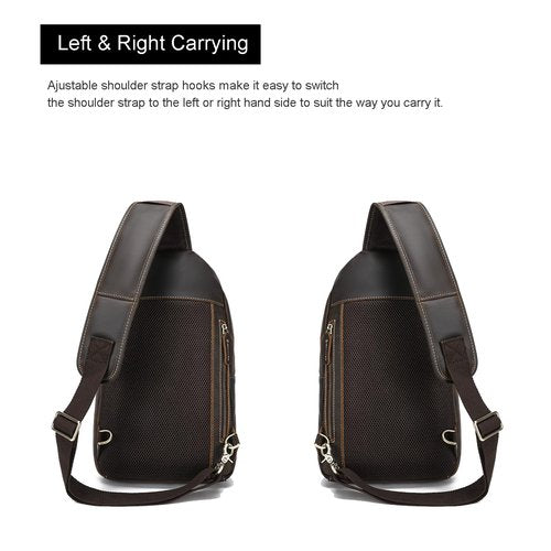 LANNSYNE Vintage Full Grain Genuine Leather Casual Sling Bag For Men Hiking/Travel/Business Crossbody Chest Bag Fits 12.9 Inches iPad Daypack -Brown