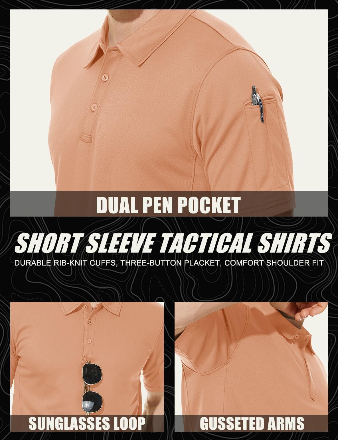 MAGCOMSEN Golf Polos for Men Dry Fit Short Sleeve Polo Shirts Breathable Athletic Polo Shirts Rugby Shirt Apricot L