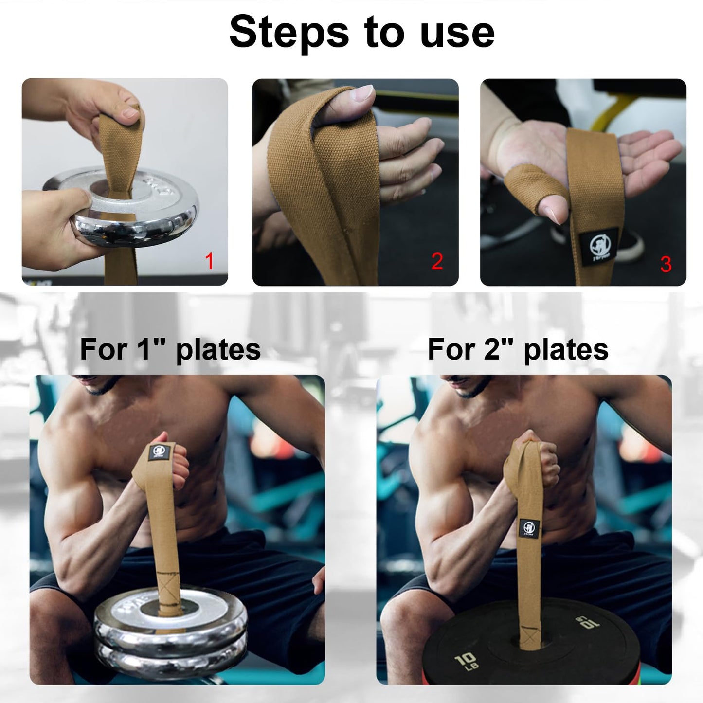 J Bryant Arm Wrestling Training Strap Belt Hand Grip- Ideal for Wrist Forearm and Biceps Workouts Multifunctional Home Gym Fitness Equipment Compatible with 1 inch and 2 inches Barbell Plates (Khaki)