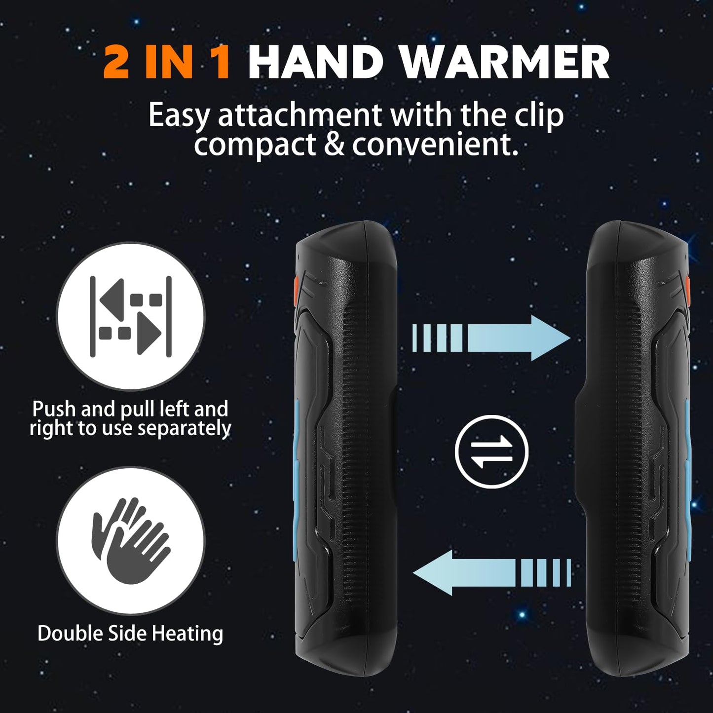 Hand Warmers Rechargeable, 2 Pack 20 Hrs Long Electric Heater, Portable USB Hand Warmer Pocket Heater, Outdoor Smart Safe Heat, Gifts for Christmas, Outdoor, Golf, Hunting, Camping Men Women（Black）