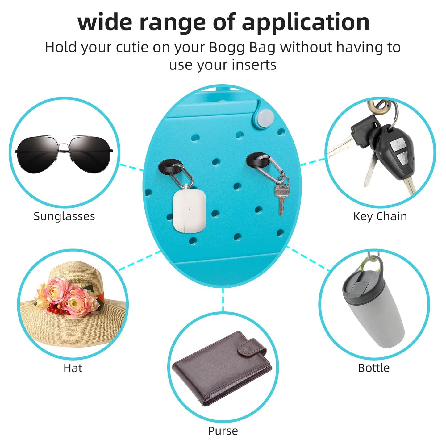 ARSUNOVO 4Pcs Hook Accessories for Bogg Bag, Insert Charms Key Holder Compatible with Beach Bag, Keychain Hanger for Simply Southern Bag(Black)