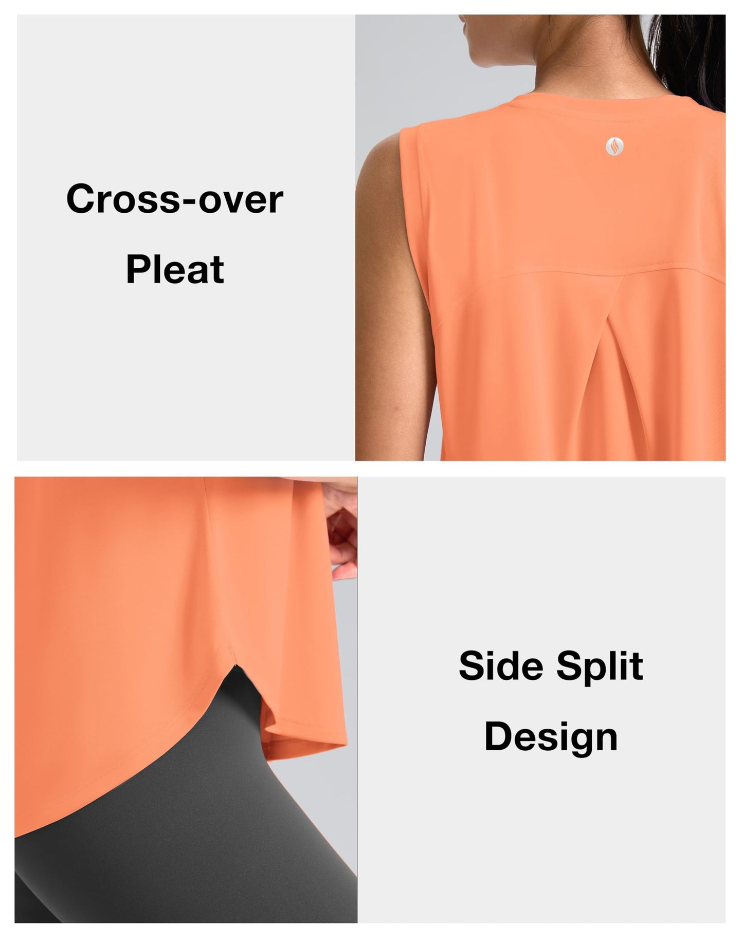 SANTINY Women's Sleeveless Workout Tops Breathable Lightweight Active Tennis Yoga Shirts Athletic Running Tank Tops for Women (Orange_L)