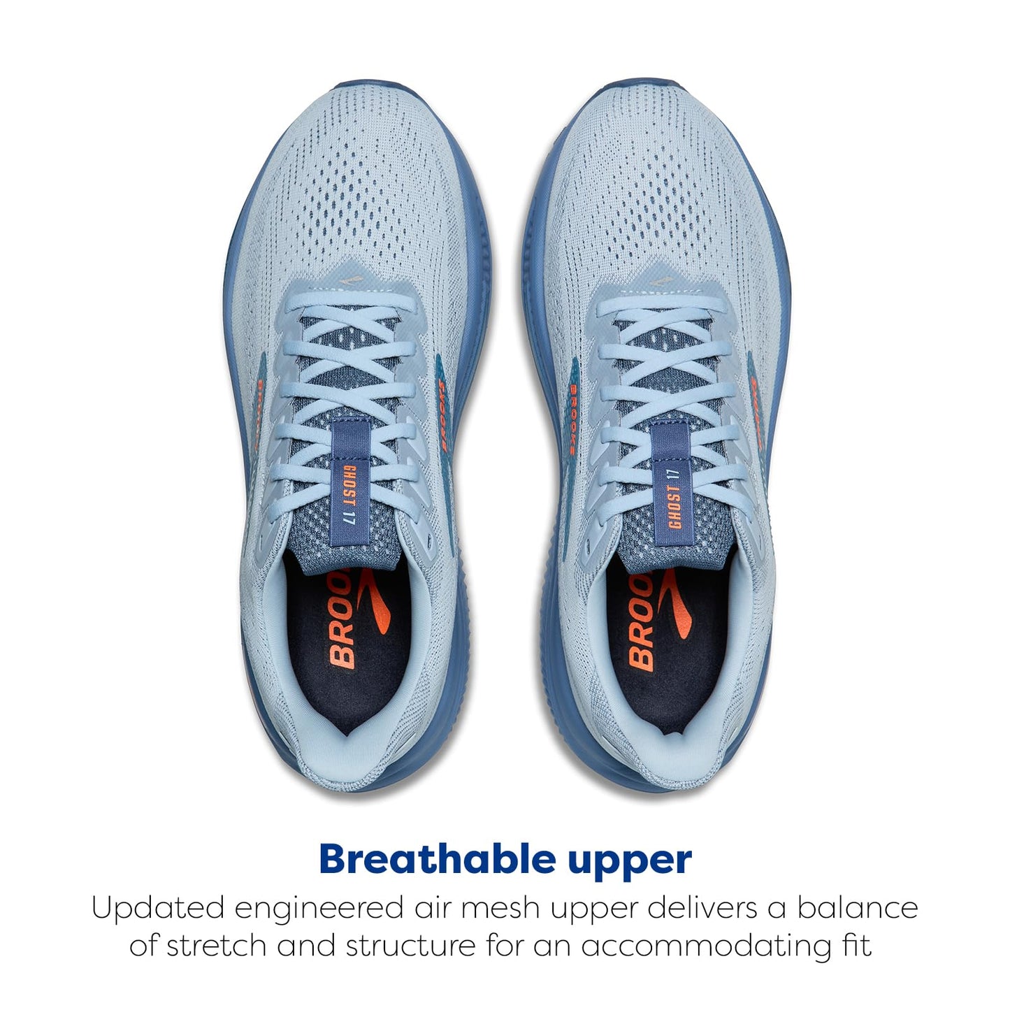Brooks Men’s Ghost 17 Neutral Running Shoe - Skyway/Moonlight/Orange - 10 Medium