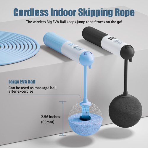 Ropeless Jump Rope with Calorie Counter, Weighted Jumping Rope for Fitness 2 In 1 with Ropeless Jump Ball and Adjustable Steel Rope, Smart Jump Rope for Fitness Jump Indoor and Outdoor (Blue)