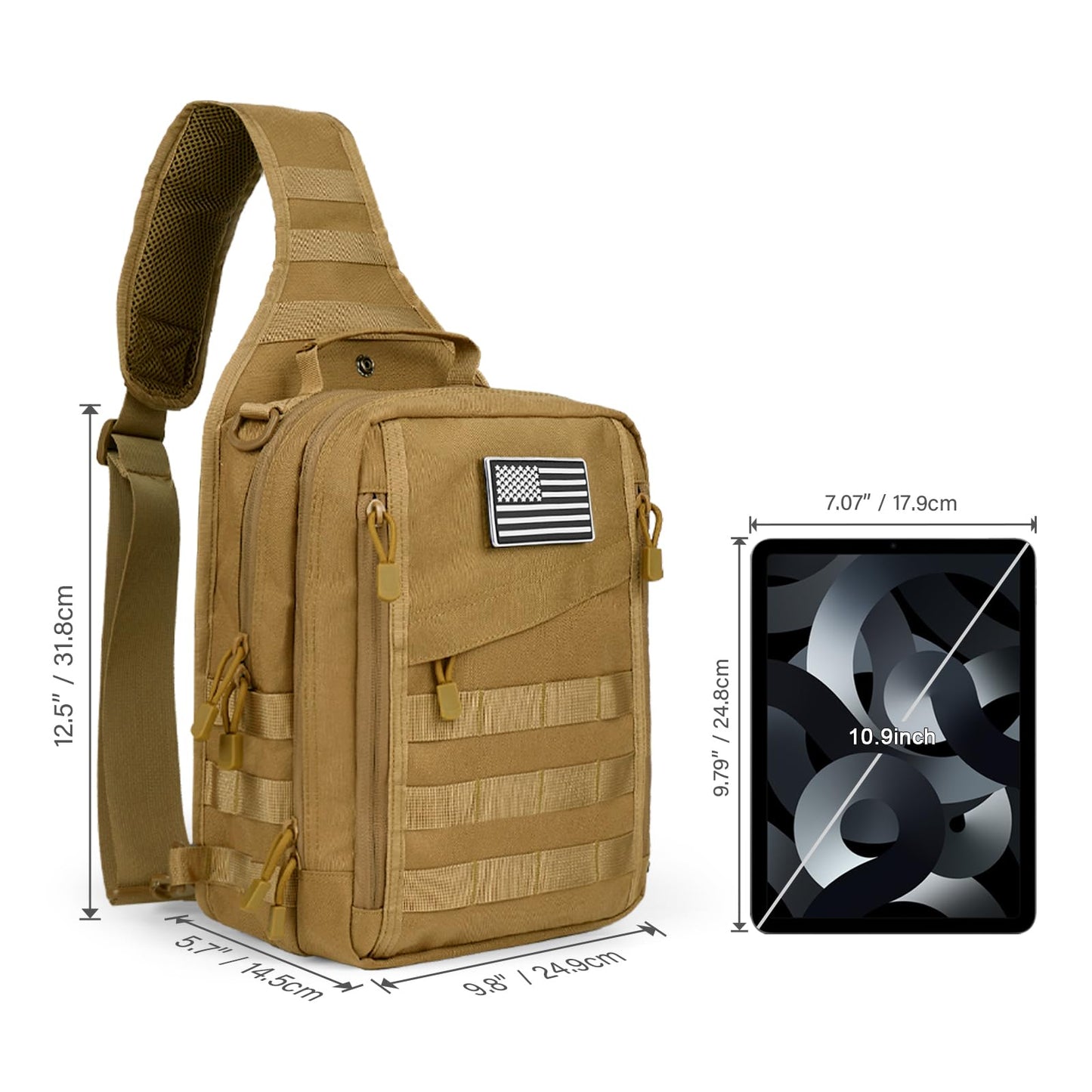 hopopower Tactical Sling Bag for Men Military Shoulder Backpack Range Bag Sport Fishing Bag Pack Small Utility Backpack Crossbody Chest Bag for Every Day Carry, Khaki