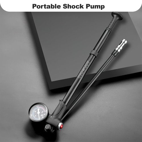 OYOWUOT High Pressure Shock Pump (300Psi), Portable Mountain Bike Pump with Gauge, Mini Air MTB Pump for Front Fork / Rear Suspension with Air Bleed Button, fits Presta & Schrader Valves (Black)